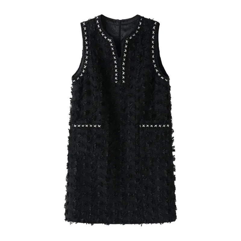 

2024 New,Spring Autumn Vest Dress, Women's, Large Size Tank Top, Winter Fashion Korean Loose Sleeveless A-line Black Dress, 132