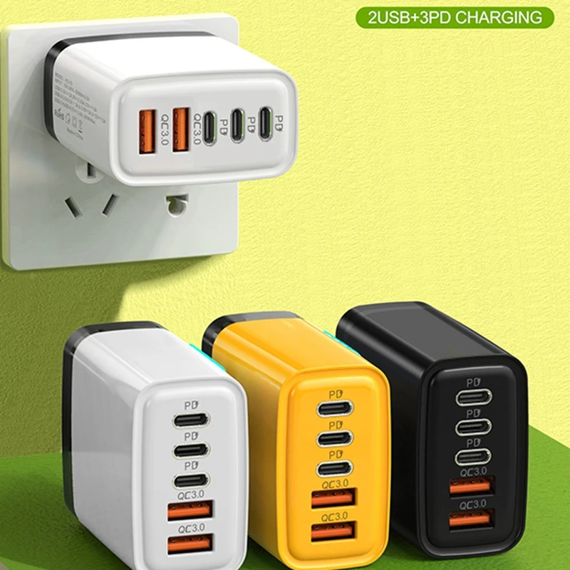 GaN PD 240W 5 Ports Intelligent Fast Charging Head 5 IN 1 3 TYPE-C + 2 USB With LED Light Wall Phone Charger Adapte EU/US Plug - náhled 3