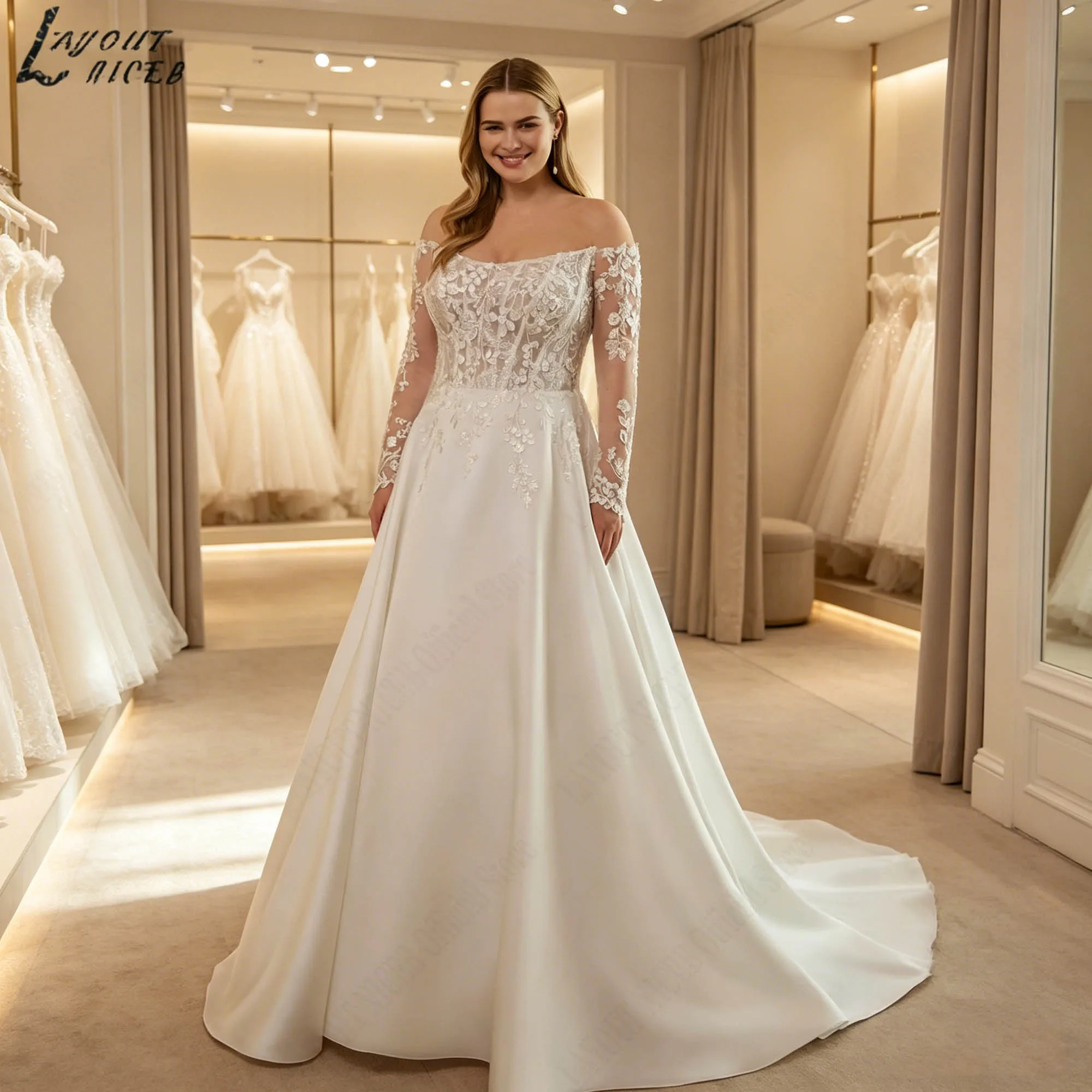 Off Shoulder Appliques Wedding Dress Satin A-line Backless Lace Up Bridal Gowns Plus Size Elegant vestidos de novia Customized
