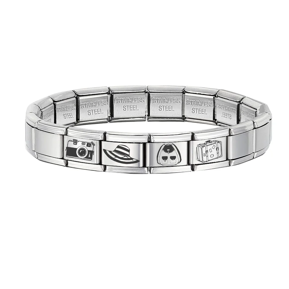 URING Personalizzato Incisione Laser Fascino Italiano Link Misura 9/18mm Bracciale In Acciaio Inox Donna Uomo Gioielli Fai Da Te Fare Perline