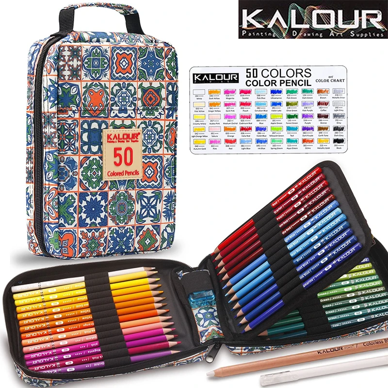 KALOUR Adult Coloring Pencil Set with 52/72 Slots Case, Soft Oily Colors to Paint Children Drawing Supplies útiles escolares 학용품