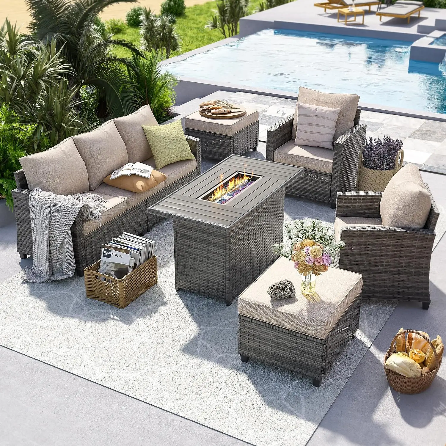 Outdoor Furniture Fire Table - 44-дюймовый стол-огнище для патио, комплект мебели