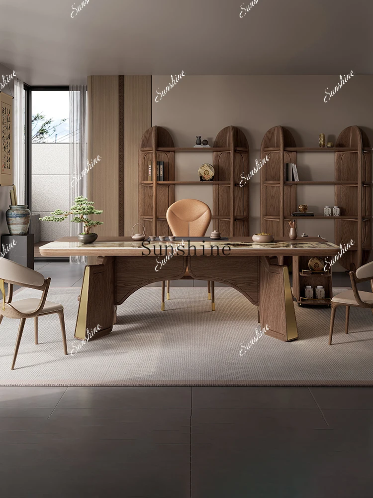 Solid wood, tea table modern new Chinese style, office tea integrated new high-end slateP