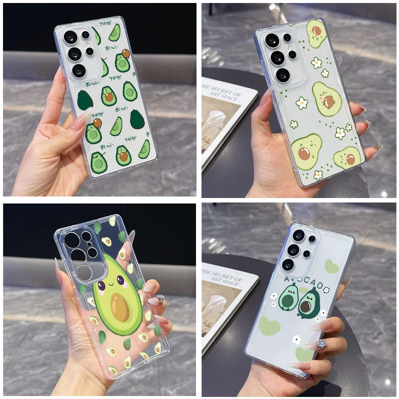 Cartoon Avocado Planet Phone Case for Samsung Galaxy S25 Ultra S20 FE S21 S22+ S23Plus S24 S26Edge S25+ Transparent Soft Covers