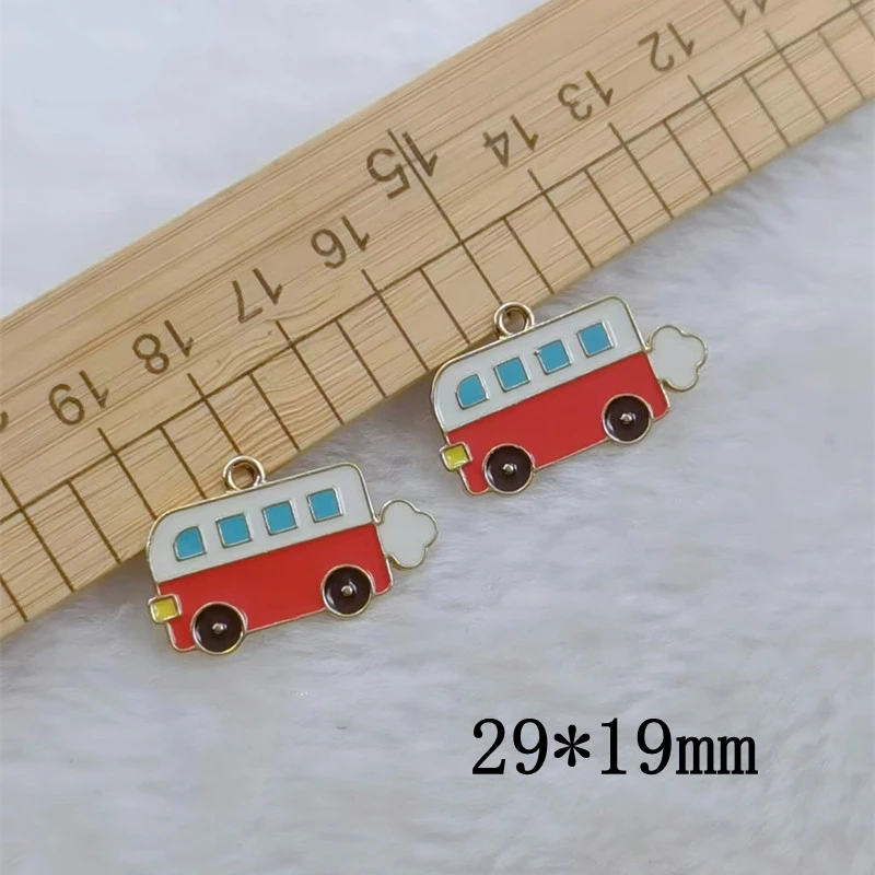 10pcs Cute Mini Bus Charm Happy Camper Charm Pendant Handmade Keychain Metal Charm Earrings DIY Jewelry Making