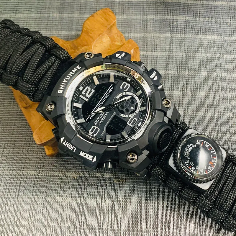 Outdoor Survival Paracord Watch with Compass & Thermometer