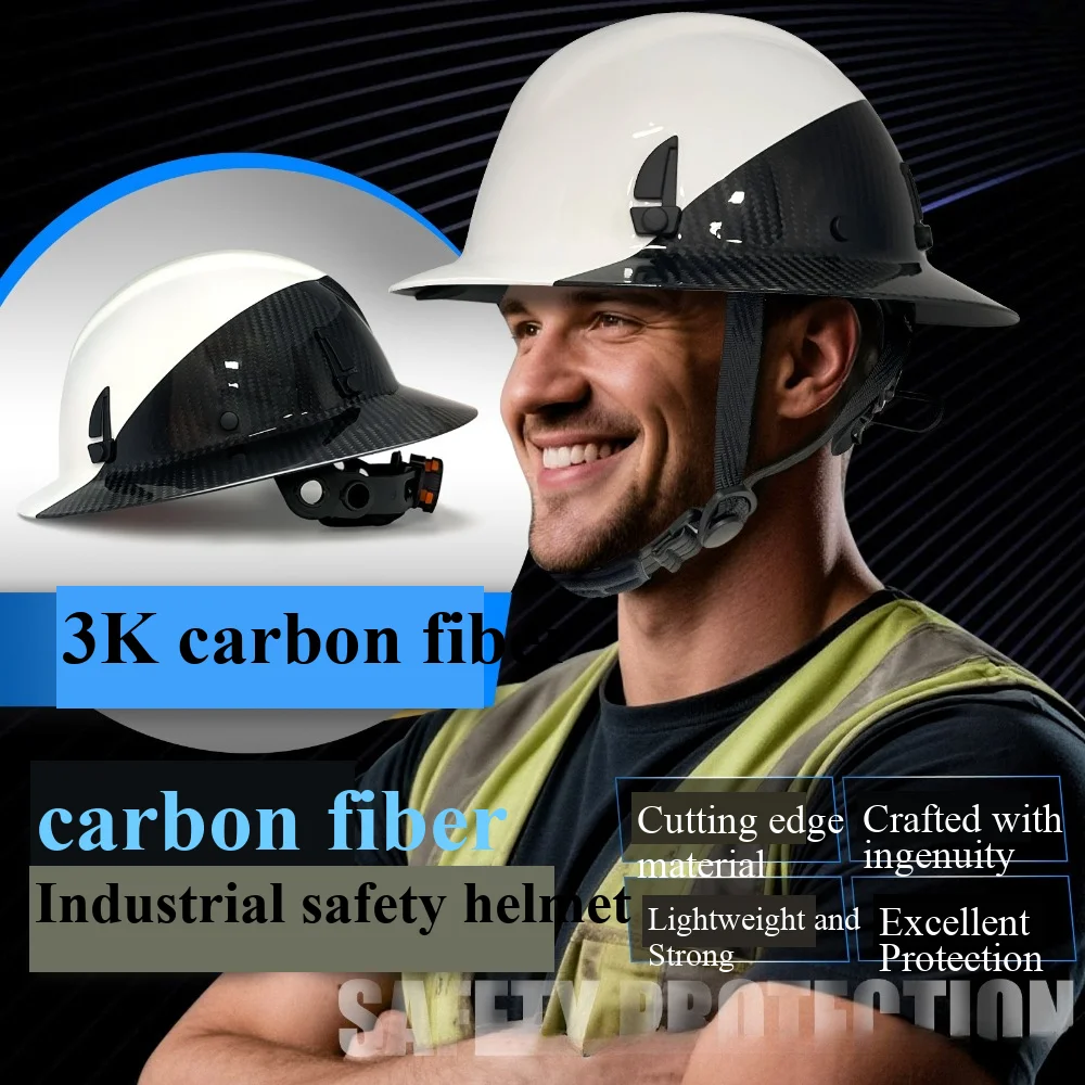 Carbon Fiber Safety Helmet - Lightweight Wide Brim Helmet for Outdoor Impact-Resistant Sun-Protective & Comfortable