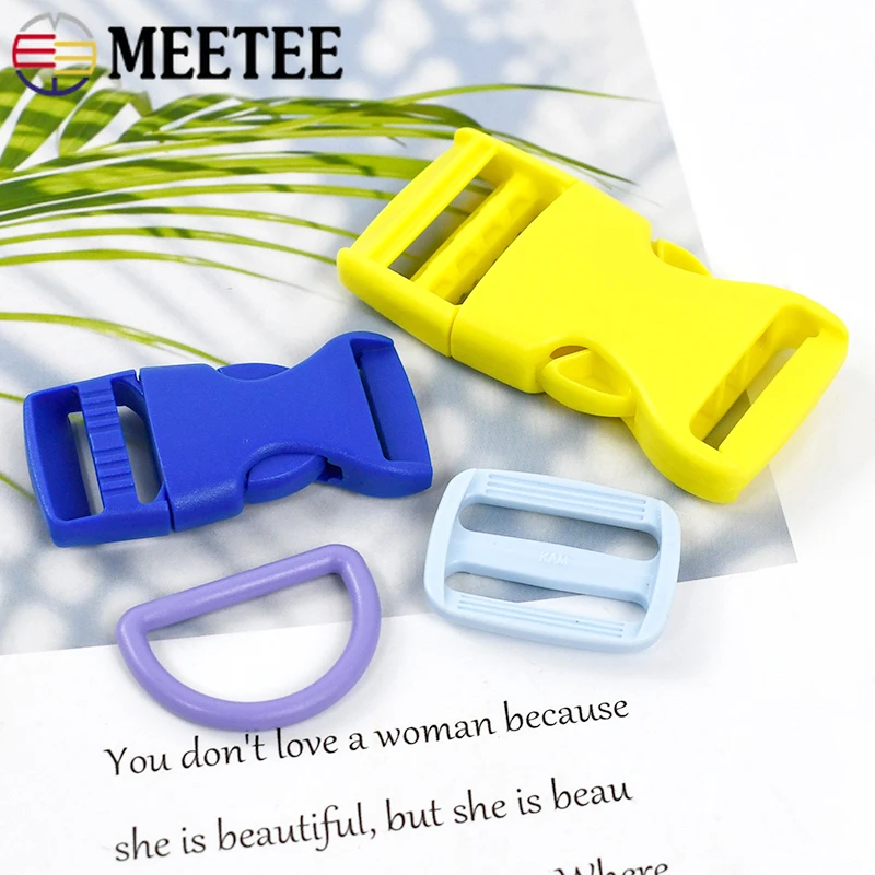 2/5Sets Meetee 15/20/25mm Plastic Bag Buckle D Ring Quick Release Buckles Handbag Strap Tri-Glide Slider Clasp Pet Collar Hook