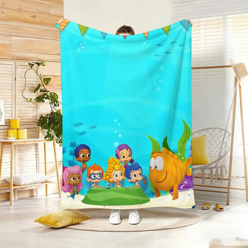 Anime B-BubbleS GuppiesS Throw Soft Warm Throw Blanket for Bedroom Living Room Bed Travel Camping Picnic Gift