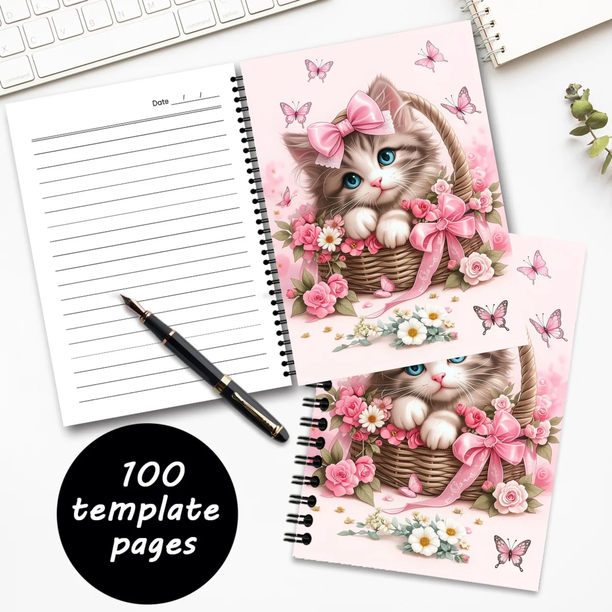 New Hot Cross-border 100 Pages A5 Pink Kitten Spiral Notebook, Sketchbook & Diary