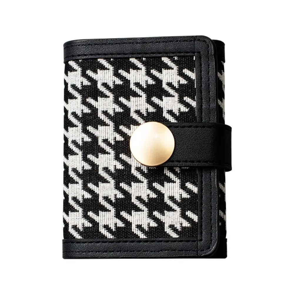 PU leather Women Houndstooth Wallet Short Korean Style Card Holders Clutch Coin Purse Multi-Card Pocket Short Wallet Outdoor