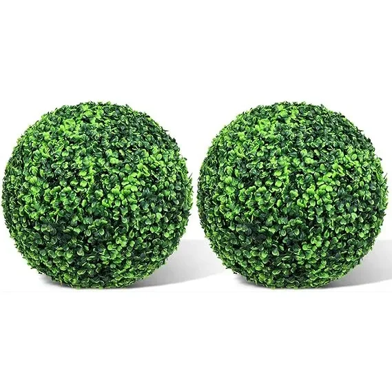 2Pcs Outdoor Artificial Plant Green Topiary BallFaux Plant Decorative Grass Balls for Home Patio Garden Balcony Wedding Props