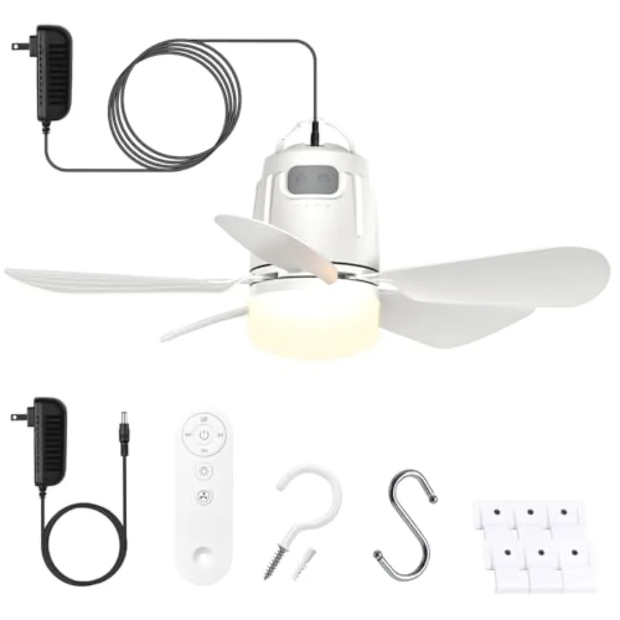 

Gazebo Fan Outdoor Hanging with Light, Patio Plug in Ceiling Fan with 16.5ft Cord, Remote and Hook, Portable for Outside Canopy