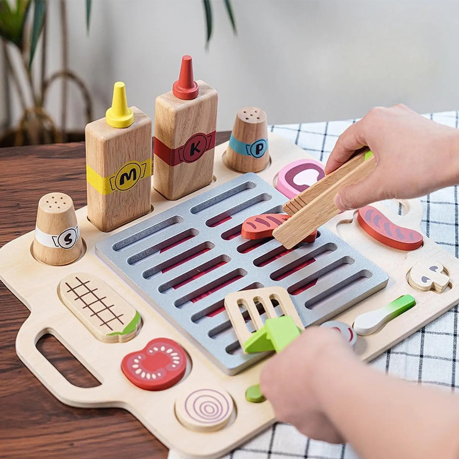 

Wooden Kid BBQ Grilling Toys Educational Toy and Grilling Tools for Toddlers Boys Girls Age 3 4 5 6 7 Children Birthday Gifts