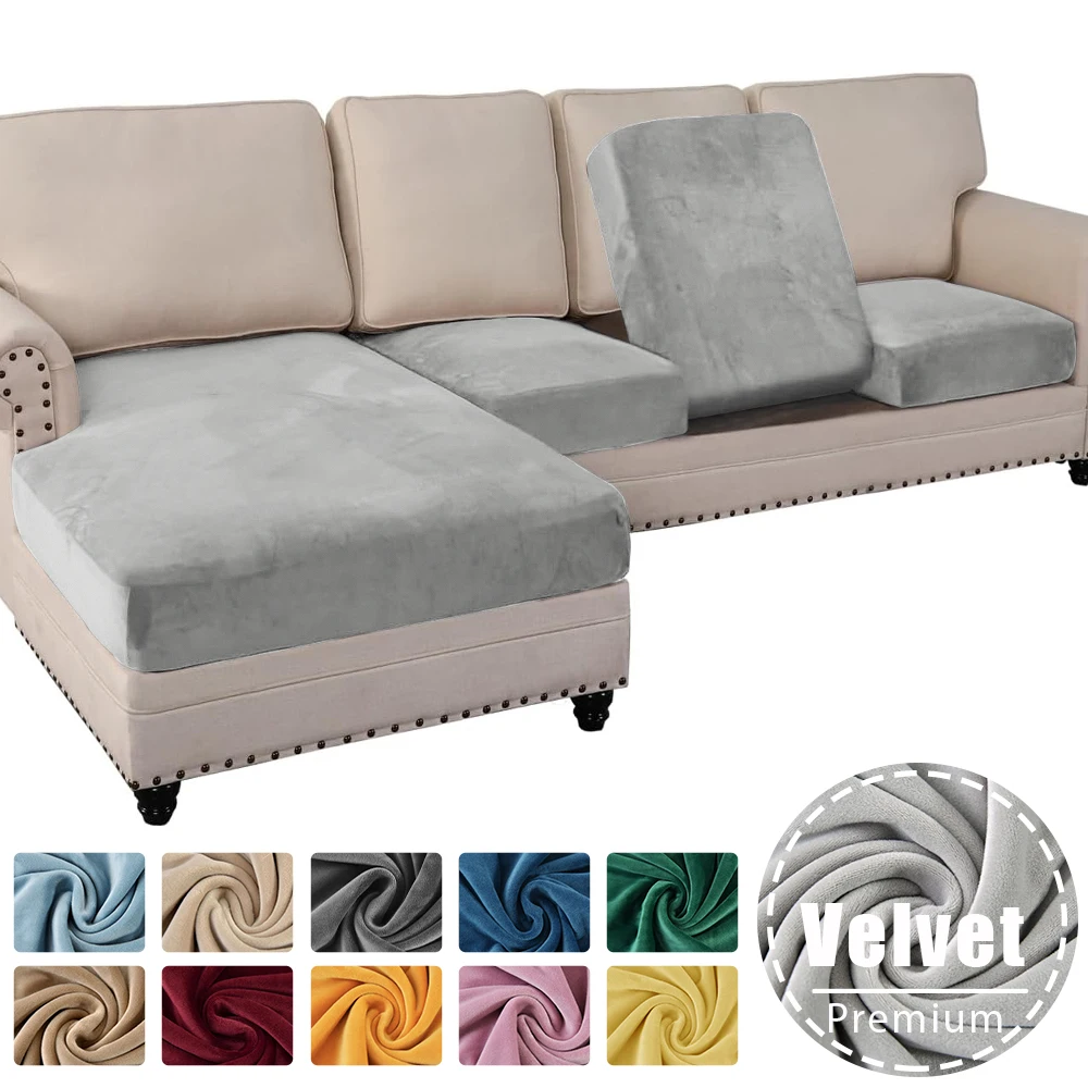 Velvet Soft Sofa Seat Covers Pure Elastic L-shaped Cushion Cover Dustproof for Home Living Room Office Hotel Washable Anti-dirty
