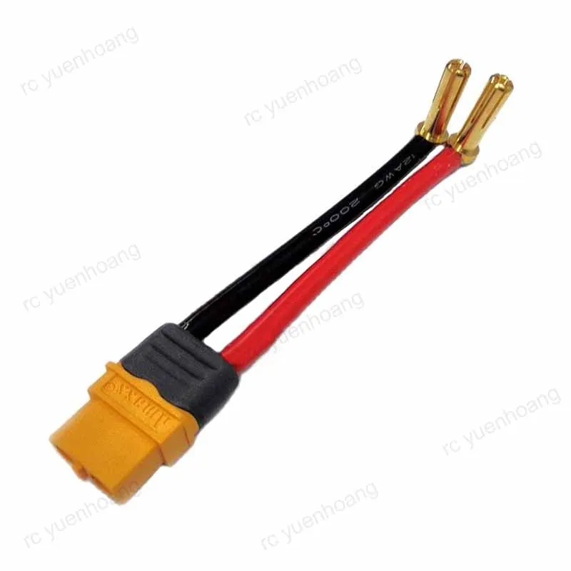 1PCS RC Battery Adapter Cable 4mm 5mm Right Angle Welded Banana Male Plug to XT60 T-plug Female Connector with 12AWG 10cm Wire