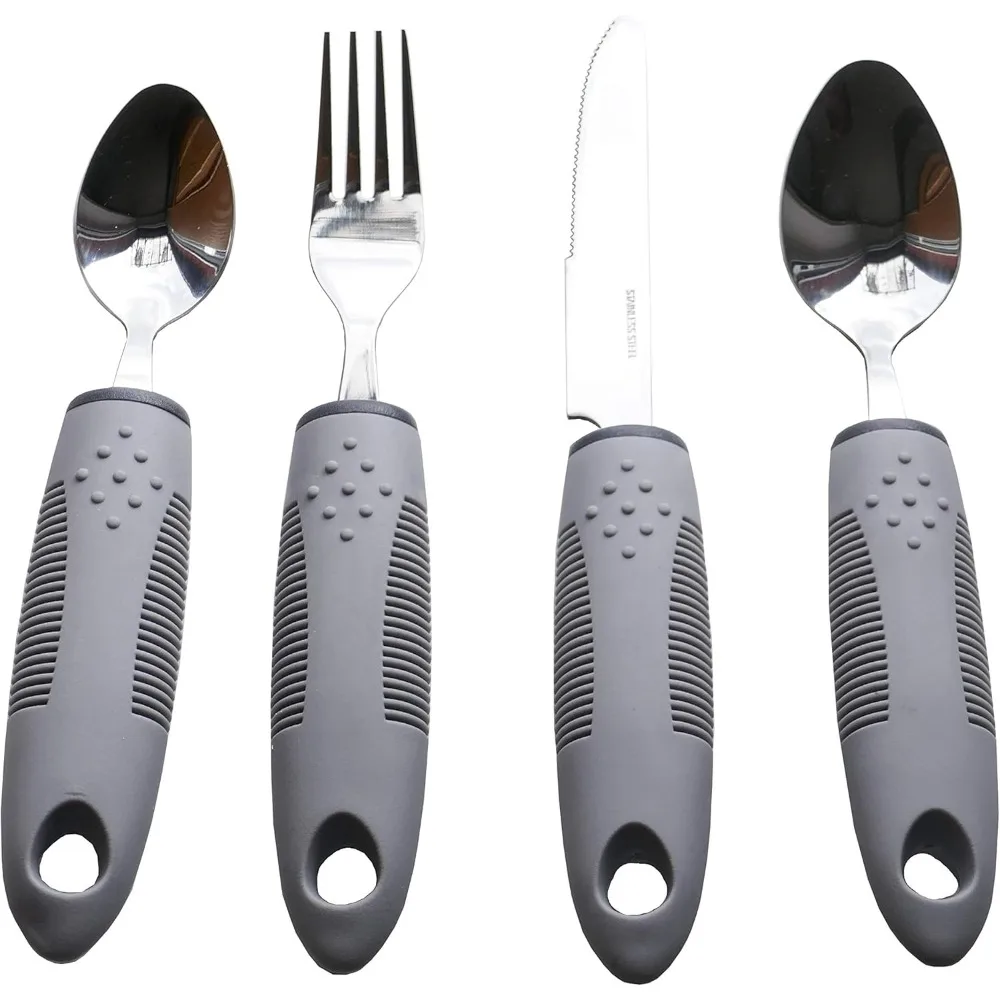 For The 4-piece Cutlery Set Has A Thick Handle That Is An Ideal Eating Aid for Seniors with Weak Gripping Skills