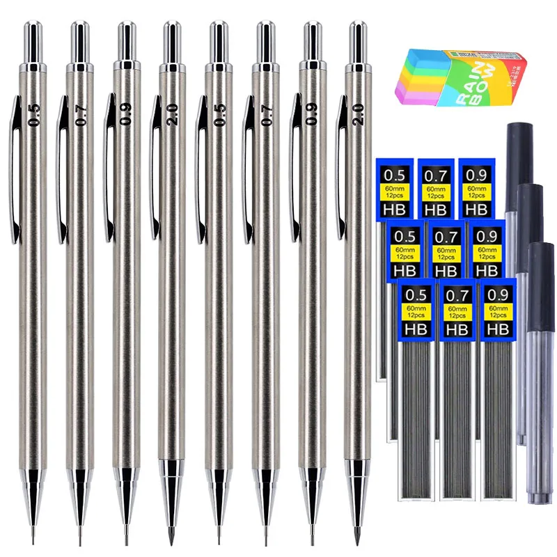 

6pcs/set Creative 0.5 0.7 0.9 2.0mm Metal Mechanical Pencil Set with Lead Refill, for School Office Sketching Writing Stationery