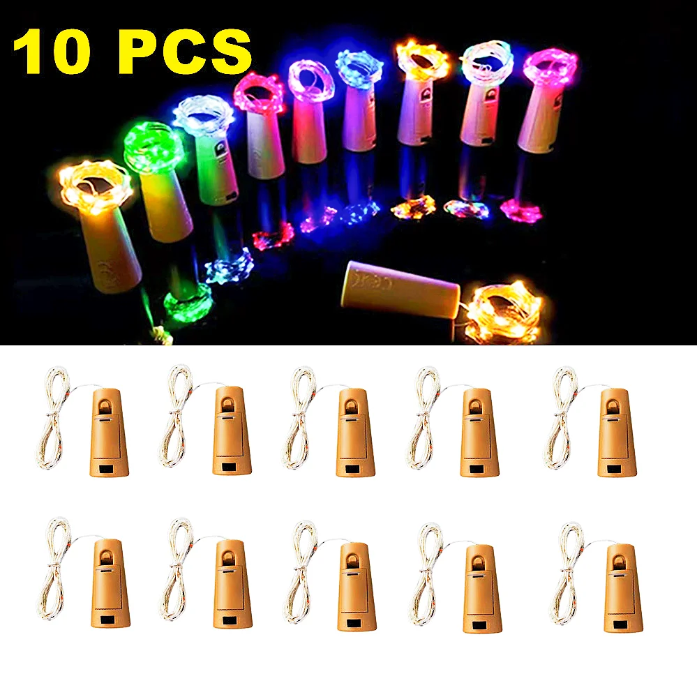 10PCS Wine Bottle Lights With Cork LED String Lights Battery-Powered Fairy Lights Garland For Christmas Party Wedding Decoration