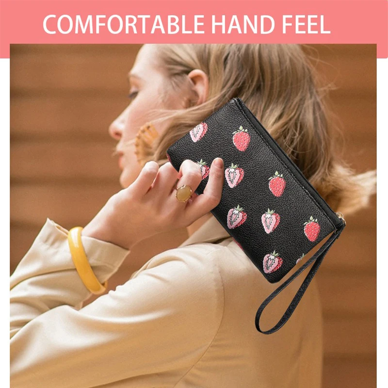 Frauen Brieftasche Tragbare Erdbeere Lagerung Tasche Pu Leder Karte Halter Multifunktionale Retro Zipper Brieftasche Für Casual Wear Reise