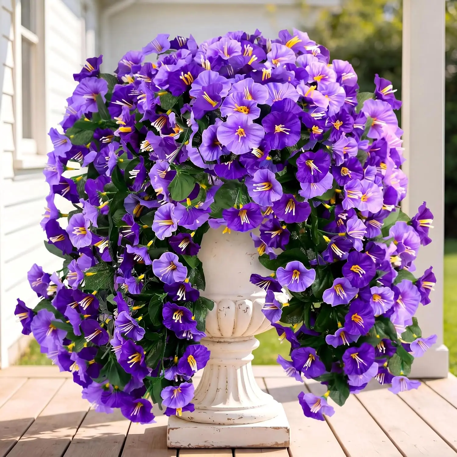 

Artificial Fake Hanging Flowers Plants Outdoor Outside Spring Summer Decoration 4PCS Faux Silk UV Resistant Morning Glor