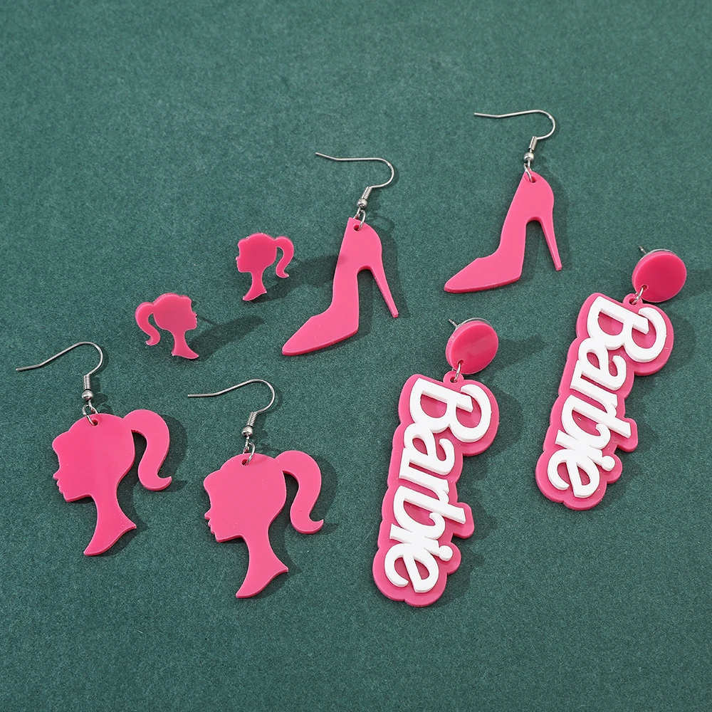 Barbie Earrings for Women Pink Fashion Barbie Letter Earring Acrylic Pendants Creative Design Jewelry Accessories for Women Girl