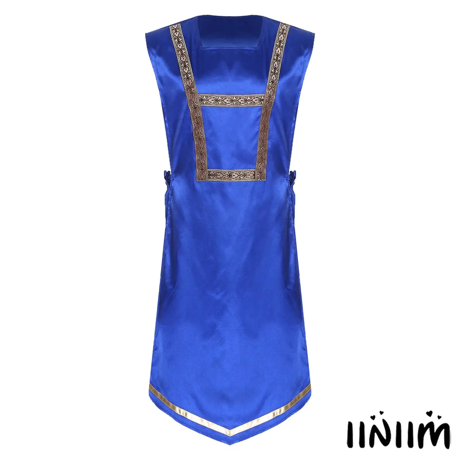 

Mens Praise Worship Dance Tunic Tops Sleeveless Chic Trim Side Lace-up Satiny Vest Tank Top Pullover Robe for Lyrical Dance Wear