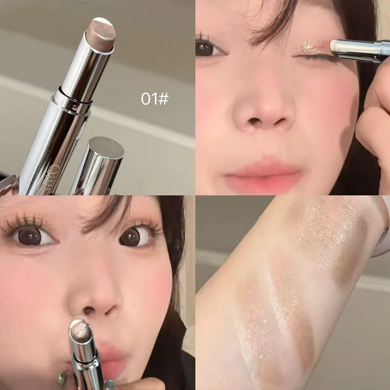 อายแชโดว์แบบแท่ง QIBEST ติดทนนาน ดินสอเขียนขอบตาแต่งหน้า อายแชโดว์เนื้อชิมเมอร์ ไฮไลท์เตอร์ ช่วยเพิ่มความสว่าง แต่งตาแบบไล่