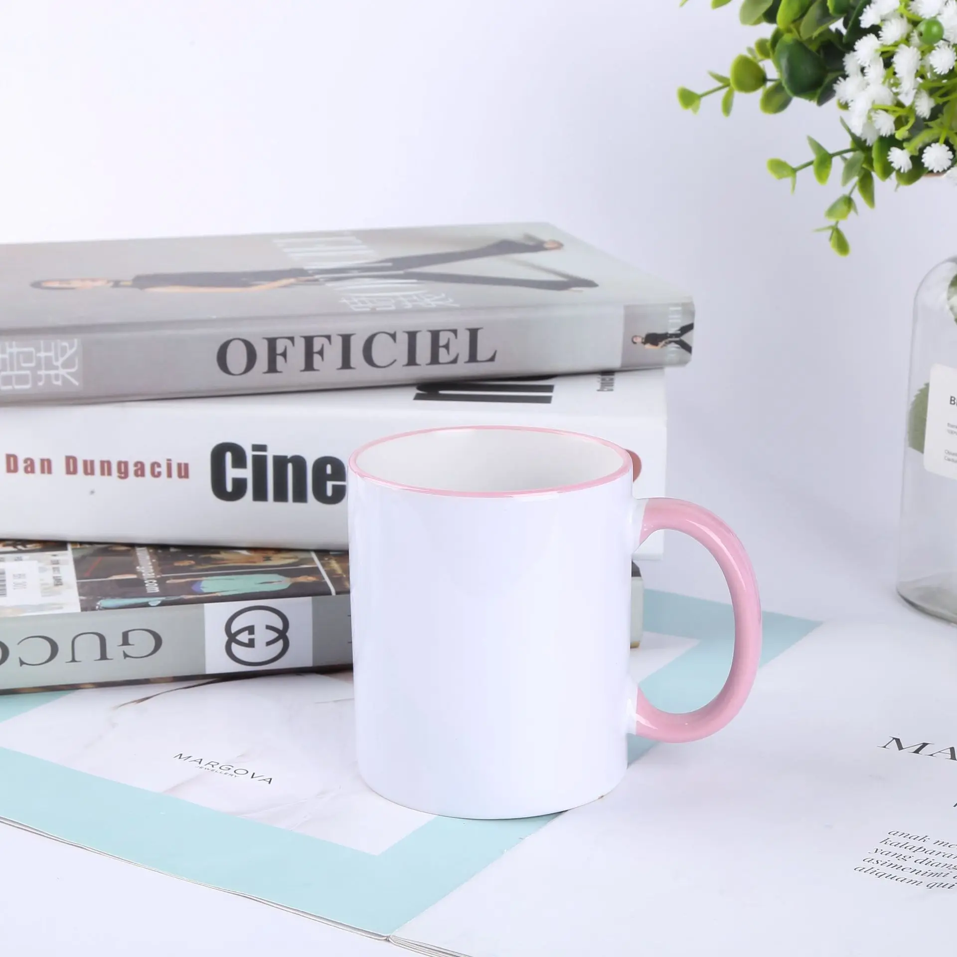 Blank Ceramic Mug with Color Handle, for Sublimation