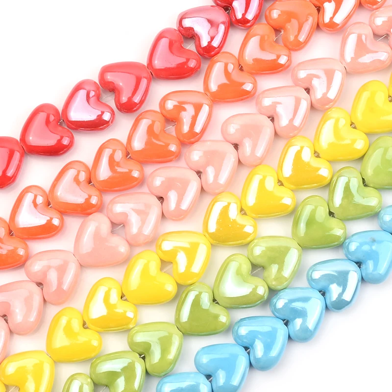 Simply Heart Shape Beads Ceramic Beads Multi-color for jewelry making Hole Beads Handmade Porcelain Beads