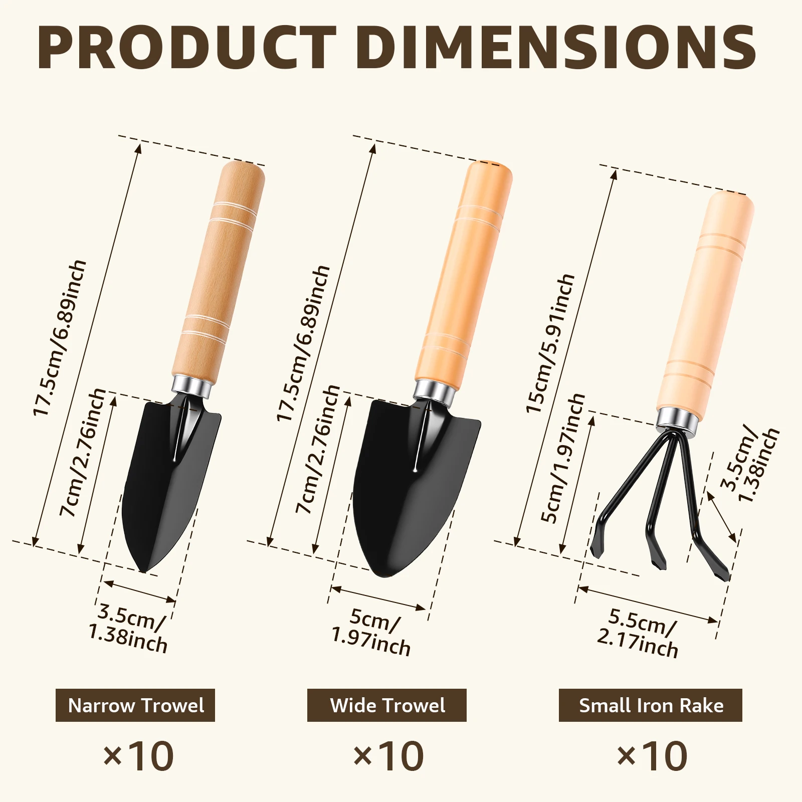 10 Sets Mini Succulent Planting Tool Set 30 Pcs Wooden Handle Hand Trowel Shovel Rake Tools for Indoor Houseplant Pot Gardening