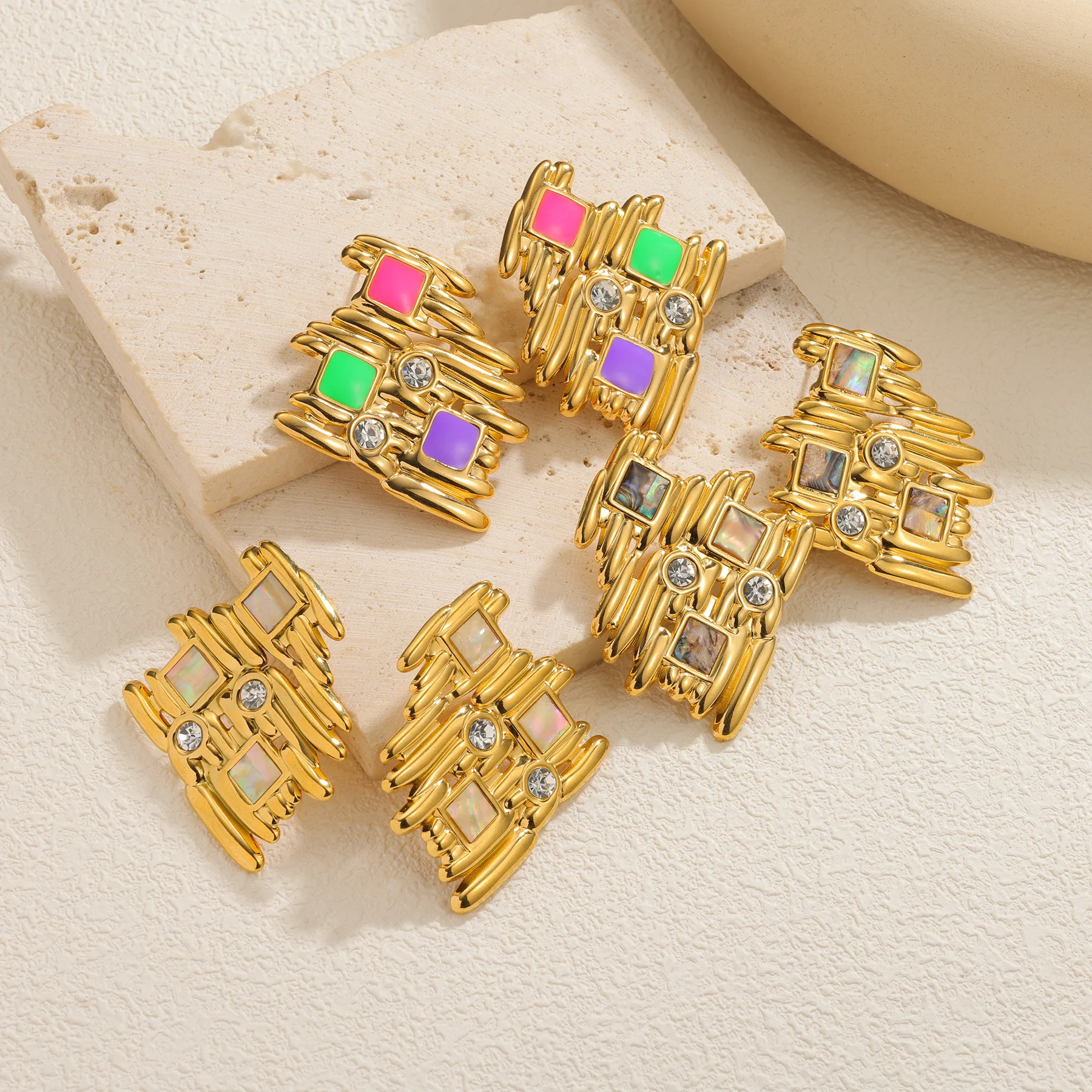 Kissmoon New Fashion Unique design Irregular Geometric Zircon Stainless Steel Earrings for Women Party Brithday Jewelry Gifts