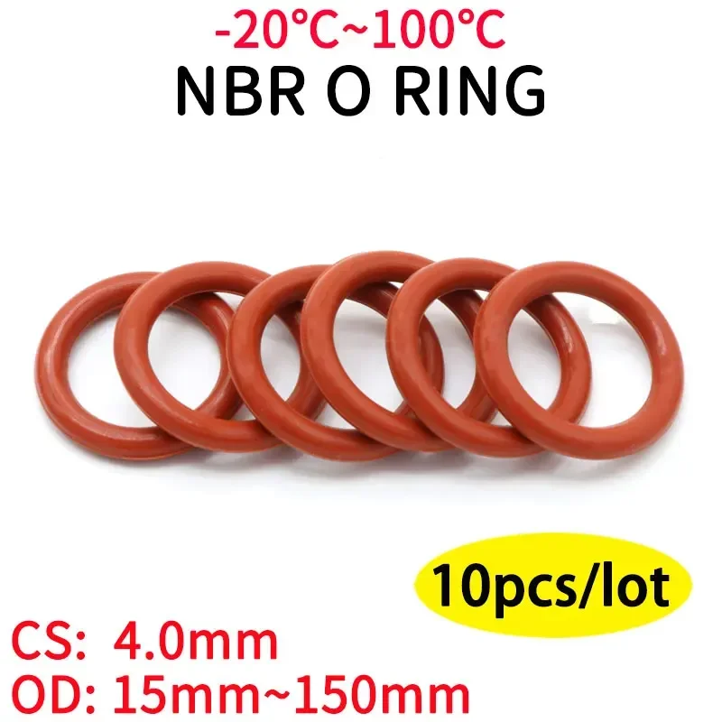 

10pcs VMQ O Ring Seal Gasket Thickness CS 4mm OD 15 ~ 150mm Silicone Rubber Insulated Waterproof Washer Round Shape Nontoxi Red