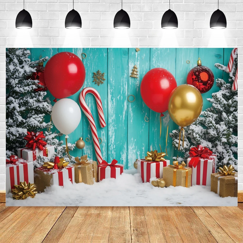 Christmas Photography Background Wood Wall Balloons Gifts Baby Kids Birthday Party Festival Portrait Photo Backdrop Photo Studio