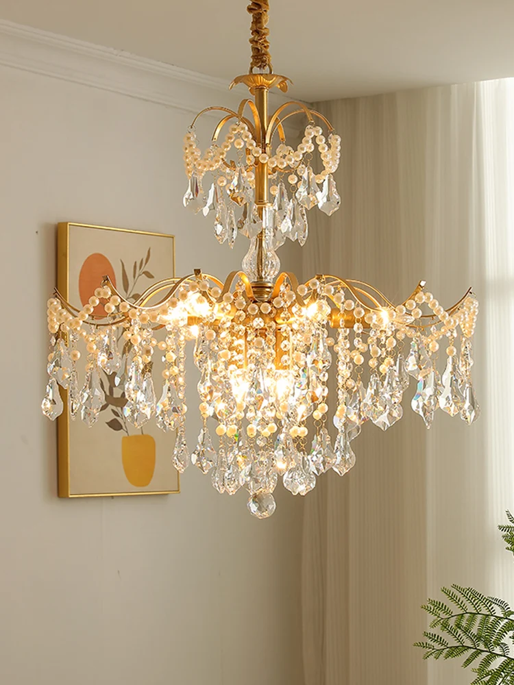 French medieval crystal simple retro style bedroom American living room dining room light luxury pearl