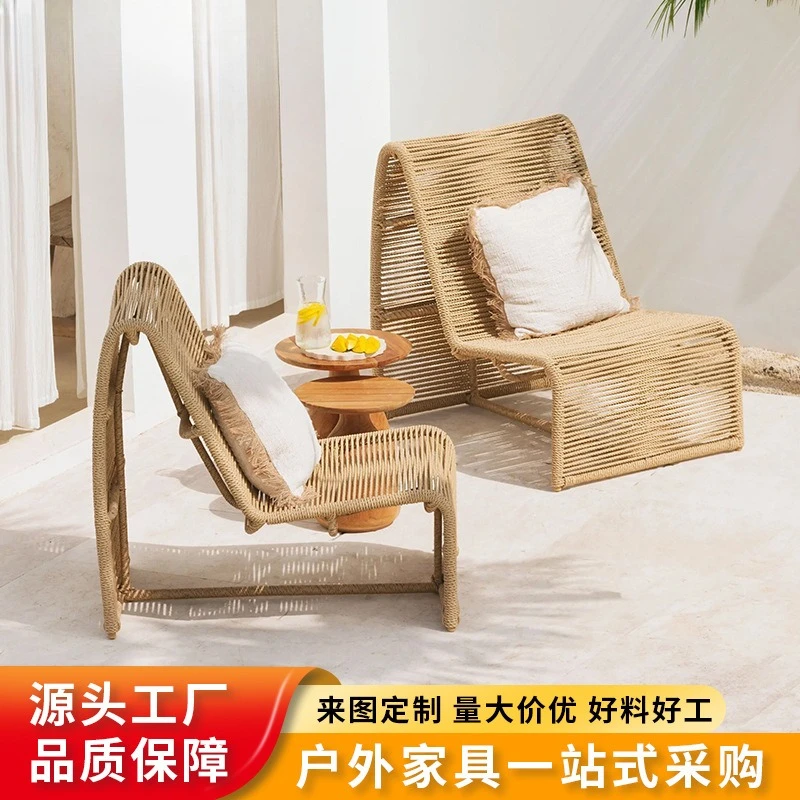 Rattan sofa chair outdoor waterproof and sunscreen courtyard garden large balcony single leisure rattan chair combination bed an