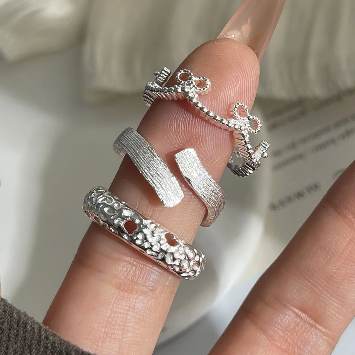 خواتم من الفضة الإسترليني عيار 925 للنساء والأزواج، خاتم ضيق بسيط مصنوع يدويًا، هدية مجوهرات راقية تمنع الحساسية #4