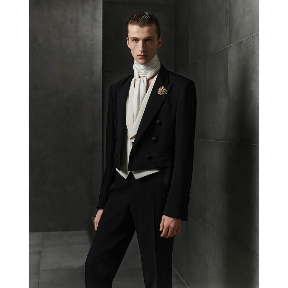 

Elegant Black Double Breasted Men Tuxedo 3 Pieces(Jacket+Pants+Vest) Male Formal Wedding Party Set