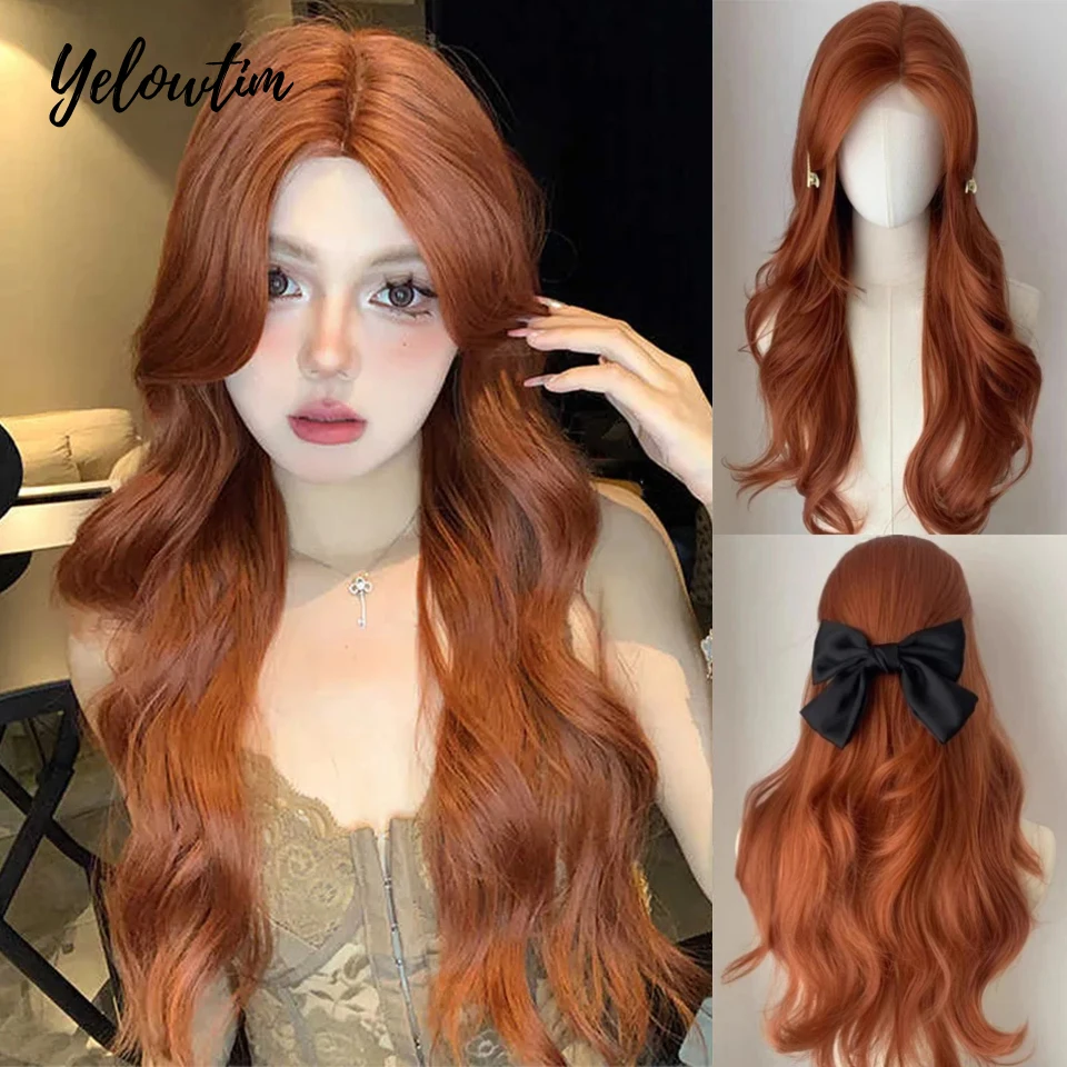 

Красный Коричневый Медь Рыжий Длинные Прямые Синтетические Парики Фронта Шнурка для Женщин Парики Натуральные Волнистые С Челкой Косплей Термостойкие LM