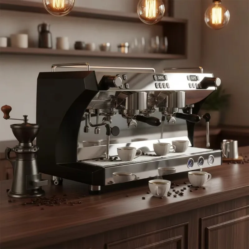 Commercial Coffee Machine, Double-head Italian Professional Multi-boiler Coffee and Milk Tea Shop, Large Steam Coffee Machine