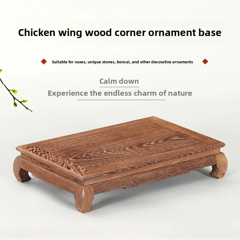 Hand-Carved Chicken Wing Wood Rectangular Ming-Style Bonsai Stand Vintage Curved Corner Display Base for Small Table