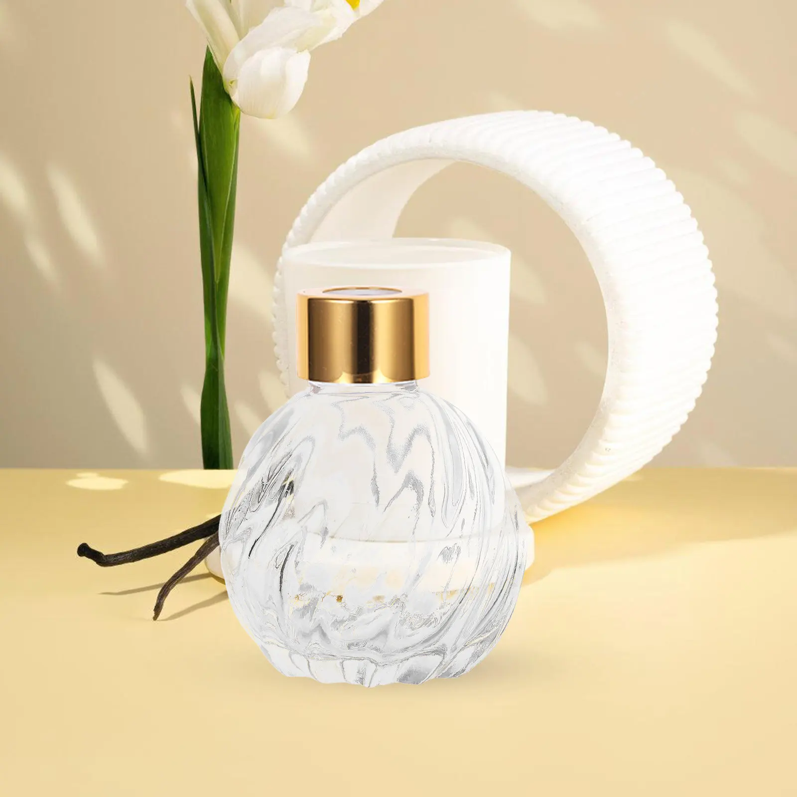 2Pcs 100Ml Elegant Diagonal Twill Pattern Clear Glass Diffuser Bottles Gold Cap Refillable Fragrance Storage Containers