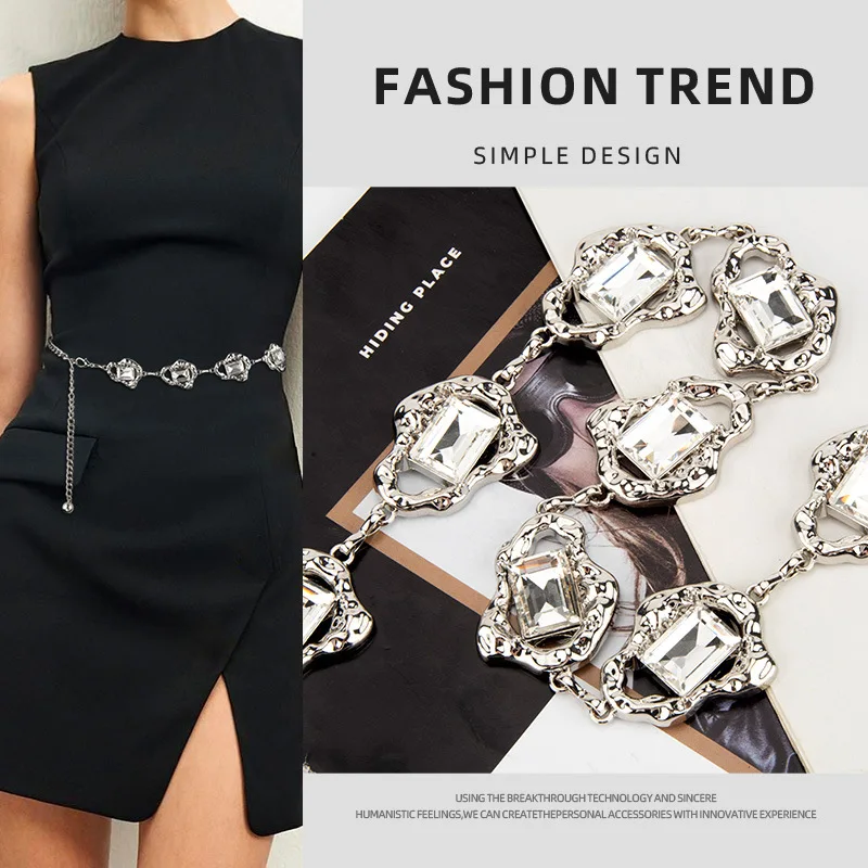 

Модный белый металлический пояс со стразами для женщин, роскошная цепочка на талию с кристаллами, летняя классическая рубашка, модная цепочка на живот, Ceinture