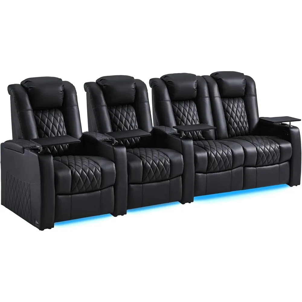 Home Theater Seating Seats Classic Series Top Grain Leather Loveseat Recliner Chairs Dual Power Movie Gaming Sofa Chair Electric