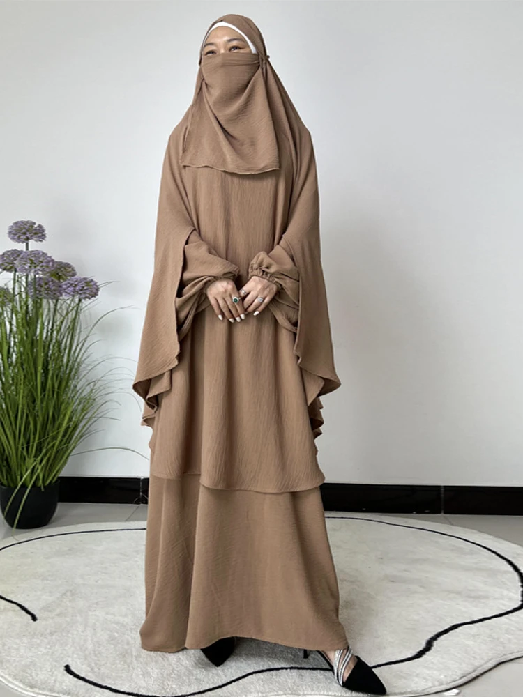 

Eid Women 2 Piece Set Long Khimar Veil with Dress Muslim Abaya Set Prayer Garment Hijab Niqab Jilbab Musulman Ensembles Ramadan