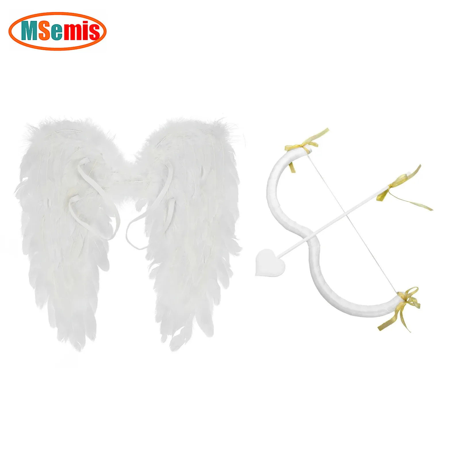 

Cupid Costume Accessory Cupid M-shaped Bow And Heart Arrow Feather Angel Wing for Valentines Day Cosplay Party