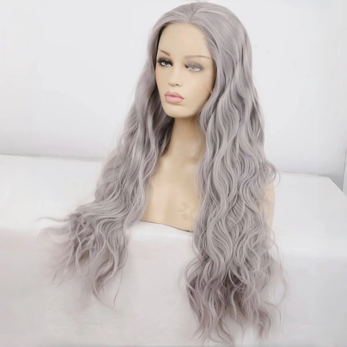 RDY Silver Wig Body Wave Ash Grey Synthetic Lace Front Wig Glueless Natural Hairline Long Wavy Hair Frontal Wigs for Women Daily