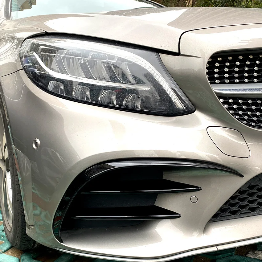 For Mercedes C Class W205 S205 A205 C205 C200 C220d C300 2018-2021 Car Front Bumper Lip Splitter Fog Light Trim
