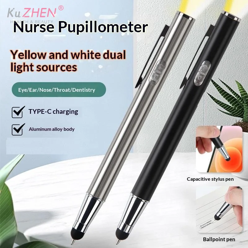 Stainless Steel/Plastic  Pupil Check Pen Light Rechargeable TYPE-C LED Flashlight for ENT Oral Eye Examination NursingUse