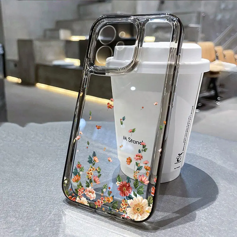 Flower Phone Soft  Case For iPhone 16 11 12 13 14 15 Pro Max XR 7 8 Plus Shockproof Transparent Cover Silicone